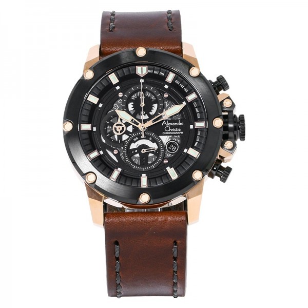 Alexandre Christie AC 6564 Rosegold Black Brown Leather MCLBRBA